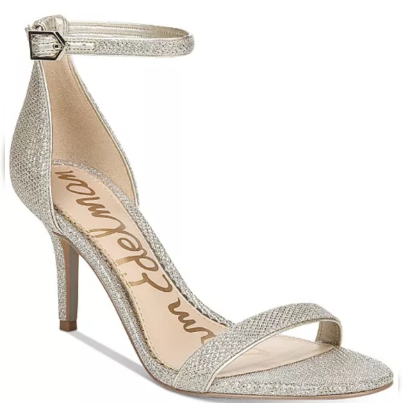 Sam Edelman Patti Ankle Strap Heels Gold Glitter Stiletto Sandals Size 7.5M - Picture 1 of 12
